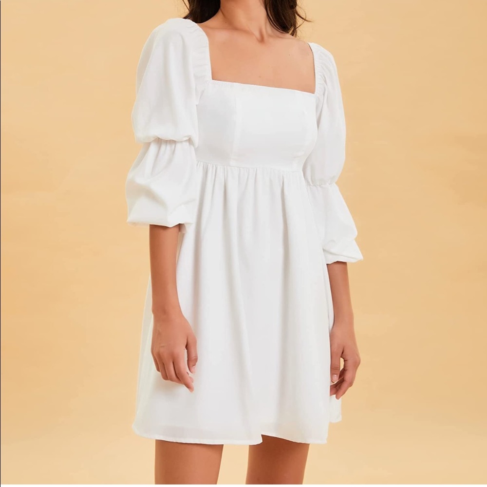 Long puffy sleeve white mini dress
